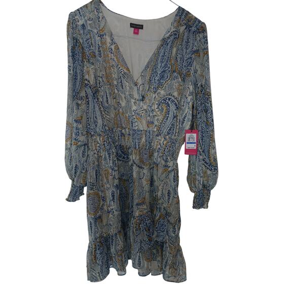 NWT Vince Camuto Cream Blue Gold Multi Blooming Floral Mini Dress XL MSRP 150 - Picture 5 of 6